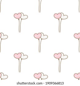 Seamless Pattern with Heart Balloon Design on White Background