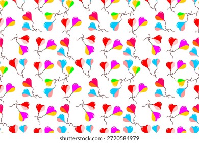Patrón sin fisuras de globos del corazón. Patrón de globos de colores en estilo de amor. Fondo juguetón y lindo del patrón de los globos del corazón. Patrón de globos de corazón brillante.