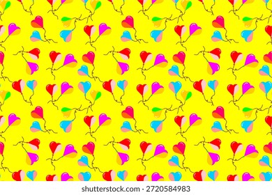 Patrón sin fisuras de globos del corazón. Patrón de globos de colores en estilo de amor. Fondo juguetón y lindo del patrón de los globos del corazón. Patrón de globos de corazón brillante.