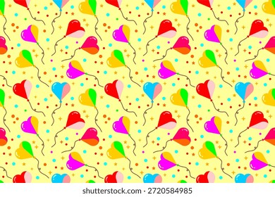 Patrón sin fisuras de globos del corazón. Patrón de globos de colores en estilo de amor. Fondo juguetón y lindo del patrón de los globos del corazón. Patrón de globos de corazón brillante.
