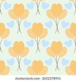 Seamless pattern with heart balloons, cute design pattern for paper, wrapping, decoration, nursery, textile, fabric and wallpaper. With soft light colours background.