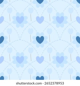Seamless pattern with heart balloons, cute design pattern for paper, wrapping, decoration, nursery, textile, fabric and wallpaper. With soft light colours background.