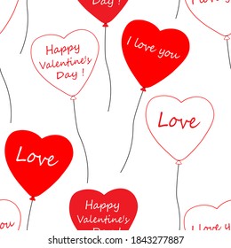 Seamless pattern heart balloons Valentine's Day vector illustration	