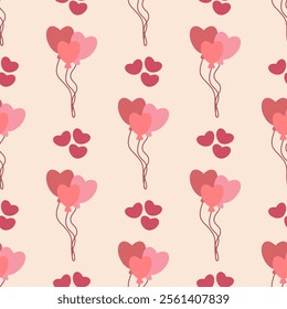 seamless pattern with heart balloons for valentines day, flat vector illustration, perfect for your holiday background, textile, greeting card, wrapping