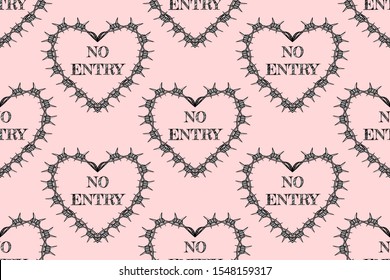 Seamless pattern with heart from barbed wire