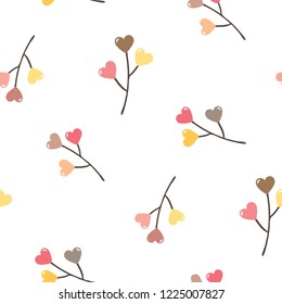 Seamless Pattern with Heart and Branch Design on White Background
