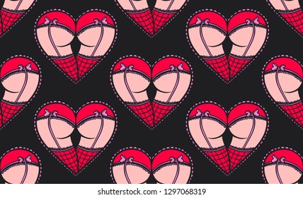 seamless pattern heart with butt in underwear and stockings,