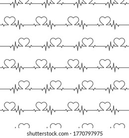 Nahtlose Muster von Herz- und Herz-Kreislauf-Impulsen für Textur, Textilien, einfache Hintergründe und Verpackungen
