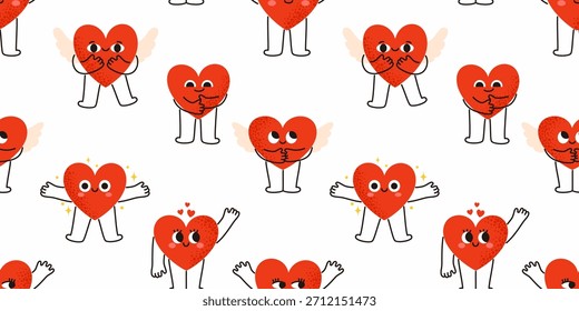 Seamless pattern with heart characters. Valentine's Day elements.