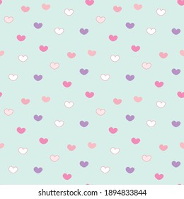 Seamless Pattern with Heart Design on Light Green Background