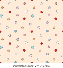 Seamless Pattern with Heart Design on Biege Color Background. Hand Drawn Vector Illustration. Not AI Generated.