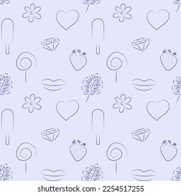 seamless pattern heart diamond strawberry flower candy monster lips