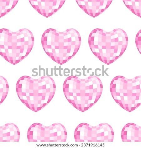 Seamless pattern with heart disco balls. Vector flat holiday background