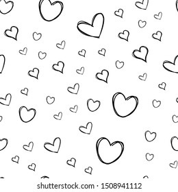 Seamless pattern of heart doodles. Hand drawn hearts texture.