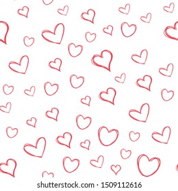 Seamless pattern of heart doodles. Hand drawn hearts texture.