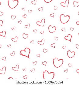 Seamless pattern of heart doodles. Hand drawn hearts texture.