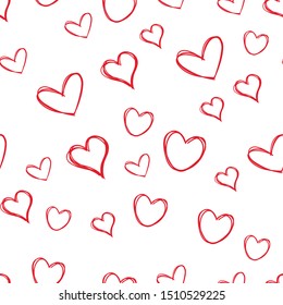 Seamless pattern of heart doodles. Hand drawn hearts texture.