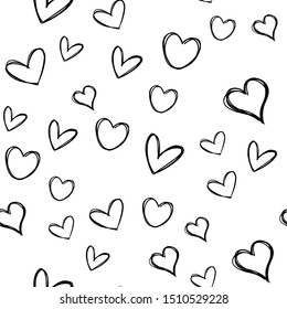 Seamless pattern of heart doodles. Hand drawn hearts texture.