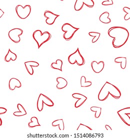 Seamless pattern of heart doodles. Hand drawn hearts texture.