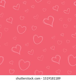 Seamless pattern of heart doodles. Hand drawn hearts texture.
