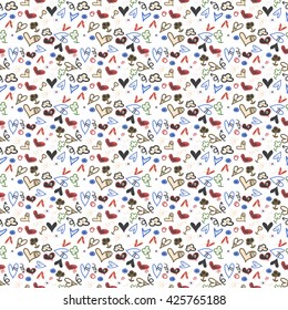 Seamless pattern heart doodles, Hand-Drawn Vector Illustration Background