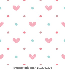 Seamless Pattern with Heart and Dot Design on White Background