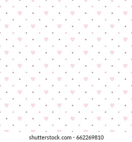 Seamless Pattern of Heart and Dot Design on White Background