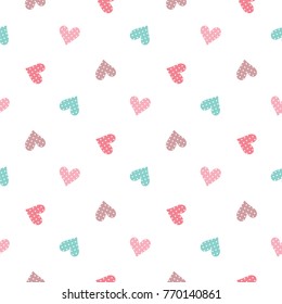 Seamless Pattern of Heart with Dot Design on White Background