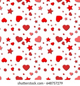 Seamless pattern with heart , dot and star. Vector repeating texture.