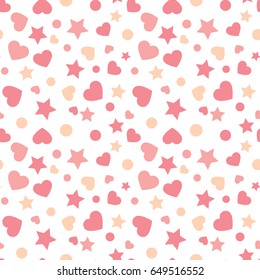 Seamless Pattern With Heart , Dot And Star. Vector Repeating Texture.