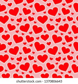 Seamless pattern of heart figures on a pink background for fabrics, wallpapers, tablecloths, prints and designs.The EPS file (vector) has a pattern that will smoothly fill any shape.