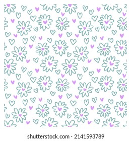 Seamless pattern with heart and flowers.