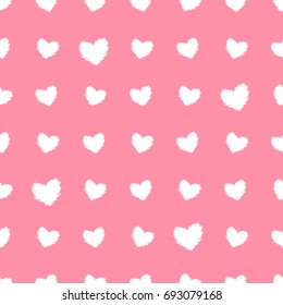 Seamless pattern heart fluffy polka dot. Vector isolated on trend pastel background.