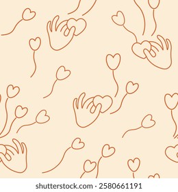 seamless pattern with heart in hand in doodle style. Element for decoration design mail posts postcards poster print invitation background backdrop wrapping wallpaper banner textile