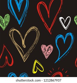 Seamless pattern of Heart, hand drawn icons and illustrations for valentines and wedding