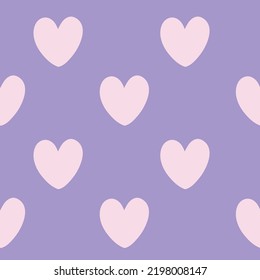 Seamless Pattern Of Heart Hand Drawn On Purple Background.Love Concept.Pastel.Kawaii.Valentine Day.Vector.Illustration.