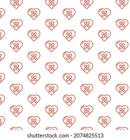 Patrón sin foco de curación cardíaca en fondo blanco con mini doodle (icono). Ilustración vectorial