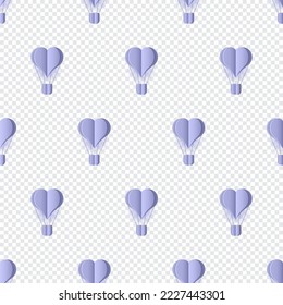 Seamless pattern with heart hot air balloon paper art style. Pattern graphic style. Cut paper effect. Vector illustration