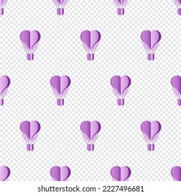 Seamless pattern with heart hot air balloon paper art style. Pattern graphic style. Cut paper effect. Vector illustration