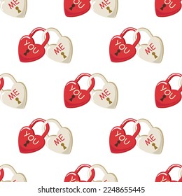 Seamless pattern of heart intertwined padlocks on isolated background. Romantic love design for love and wedding day celebration, greeting cards, invitations, scrapbooking ,textile, paper crafts.