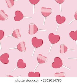 seamless pattern of heart lollipops on pink background , vector , illustration