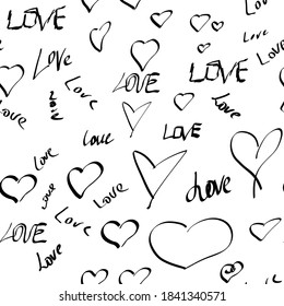 seamless pattern heart and love. black and white wallpaper. for printing on fabric, wrapping paper, postcards. February 14, Valentine's Day, wedding, date, holiday. print for towels, wall panels. vect