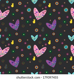Seamless pattern with heart love and peace