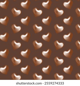 Seamless pattern. Heart mocha mousse color. Trendy colors 2025 year. Realistic vector hearts. Happy valentines day, women day holiday, dating invitation, wedding or marriage greeting card design.