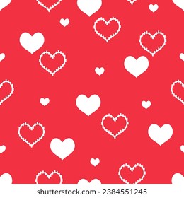 Patrón sin brillo con el corazón sobre la ilustración del vector de fondo rojo.
