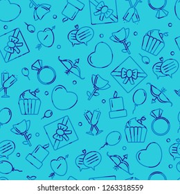Seamless pattern with heart and other signs for the Happy Valentine's Day. For holidays greeting cards,banners,wallpapers and craft paper.Vector illustration