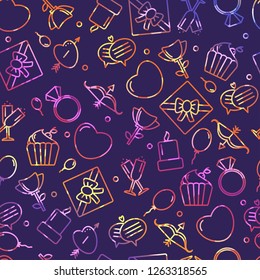 Seamless pattern with heart and other signs for the Happy Valentine's Day. For holidays greeting cards,banners,wallpapers and craft paper.Vector illustration