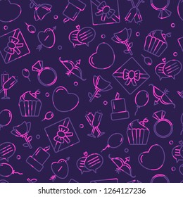 Seamless pattern with heart and other signs for the Happy Valentine's Day. For holidays greeting cards,banners,wallpapers and craft paper.Vector illustration