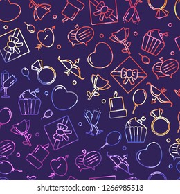 Seamless pattern with heart and other signs for the Happy Valentine's Day. For holidays greeting cards,banners,wallpapers and craft paper.Vector illustration