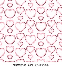 Seamless pattern of heart outlines in pin nuances on isolated background. Design for Valentine’s Day, Wedding, Mother’s day celebration, greeting cards, invitations, scrapbooking, home decoration.